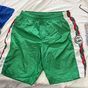Gucci Green Red White Men's Flat Front Swim Shorts